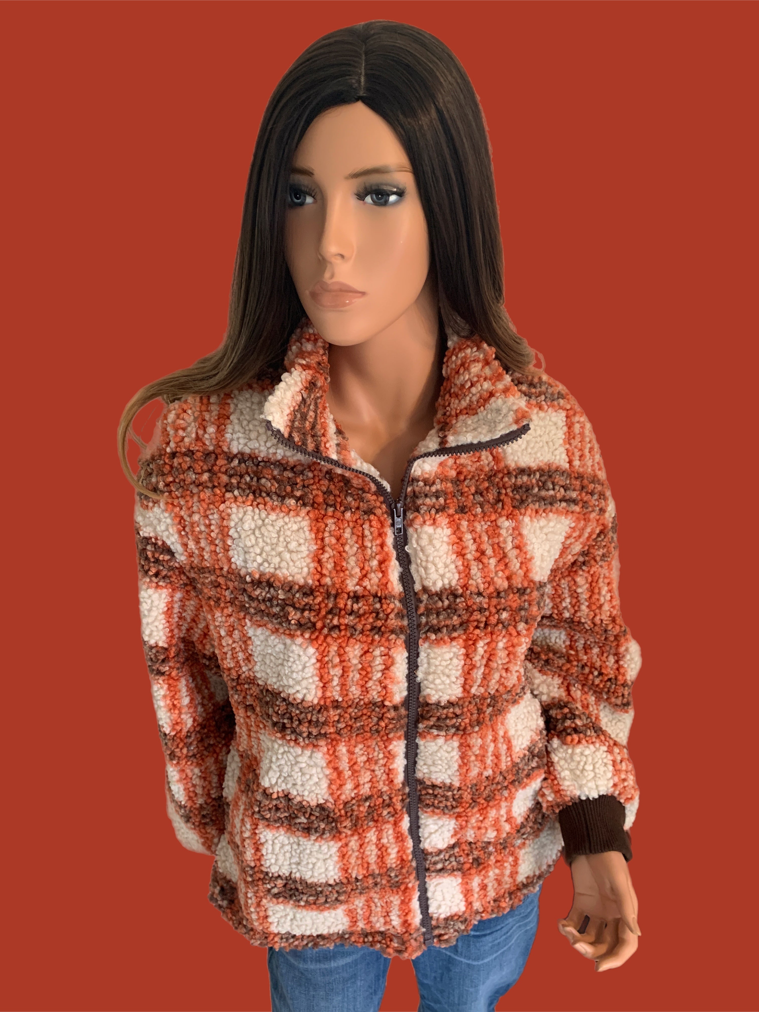 Rust Brown Plaid Teddy Bear Jacket