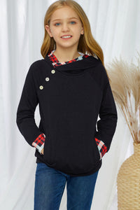 Girls Black and Red Plaid Double Hooded Sweatshirt