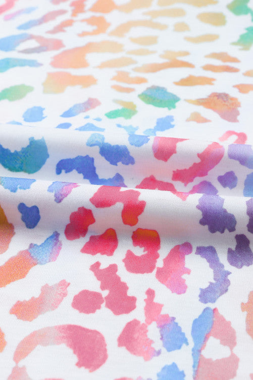 Multi-colored Leopard Print V-neck Knit Tee
