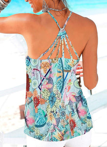 Pastel Ocean Print Spaghetti Strap Knit Tank Top