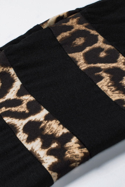 Black Raglan Sleeve Leopard Knit Top
