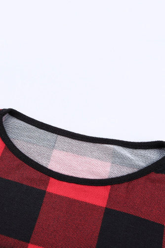 Red Buffalo Plaid and Striped Color Block Long Sleeve Top