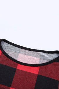 Red Buffalo Plaid and Striped Color Block Long Sleeve Top