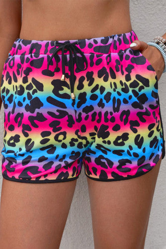Rainbow Colored Leopard Print Pocketed Shorts