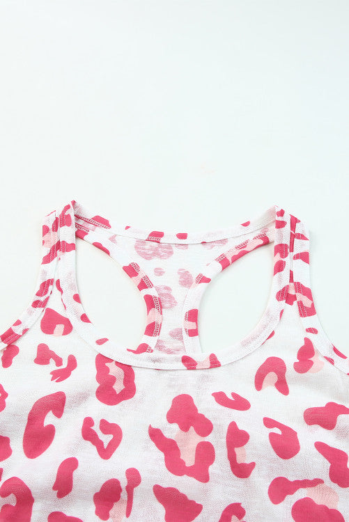 Pink and White Leopard U-Neck Racerback Knit Tank