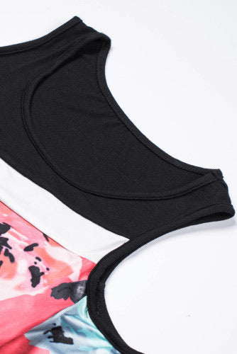 Red Floral Colorblock Cold Shoulder Tee-Final sale!