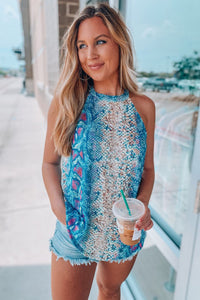 Blue Snakeskin Silky Stretch Knit Tank