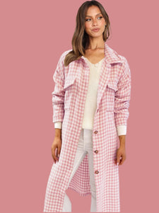 Pink Houndstooth Button Down Coat