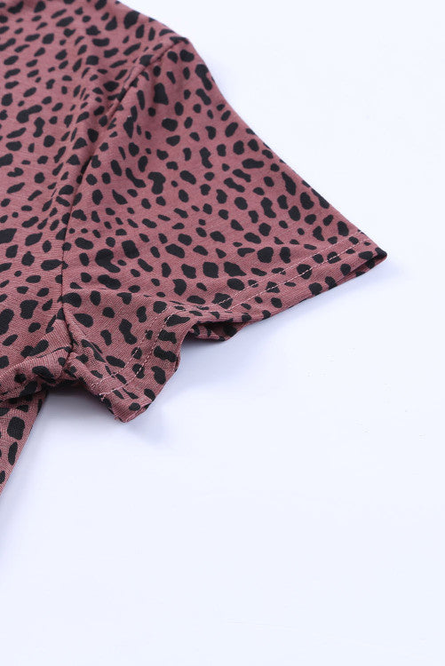 Maroon Cheetah Print Silky Knit Short Sleeve Tee