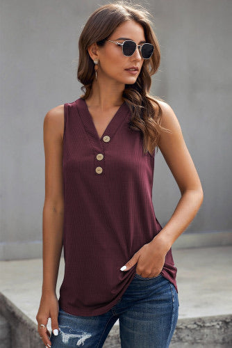 Silky Wine V-Neck Sleeveless Top