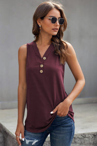 Silky Wine V-Neck Sleeveless Top