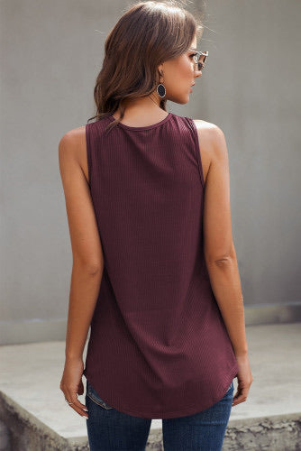 Silky Wine V-Neck Sleeveless Top