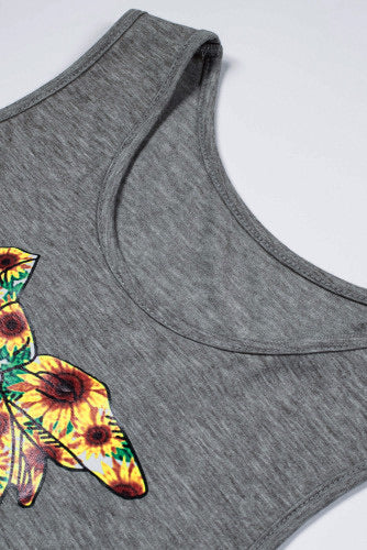 Gray Tank With Sunflowered Skull
