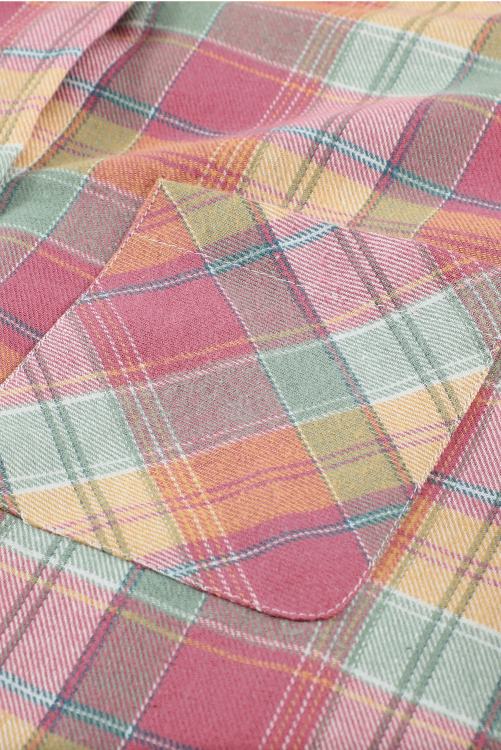 Dark Salmon Multi Colored Plaid Button Up Cotton Shirt
