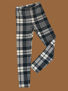 Girls Black Plaid Textured Leggings