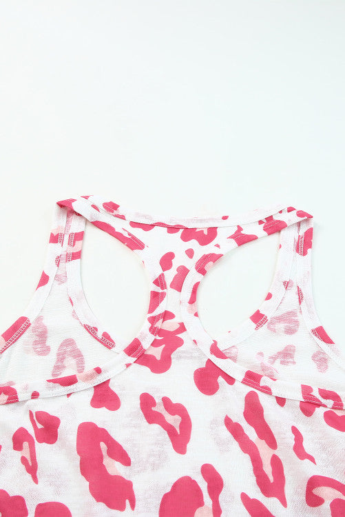 Pink and White Leopard U-Neck Racerback Knit Tank