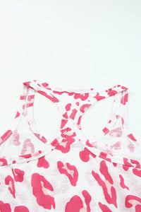 Pink and White Leopard U-Neck Racerback Knit Tank