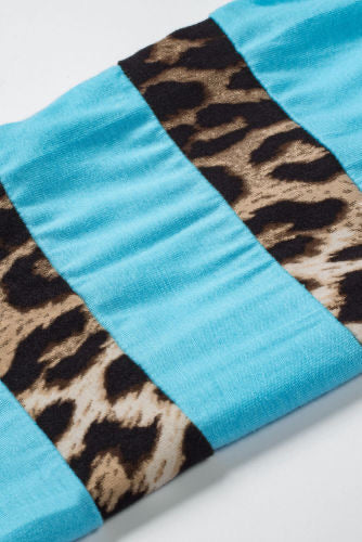 Turquoise Brown Leopard Print Raglan Jersey Top