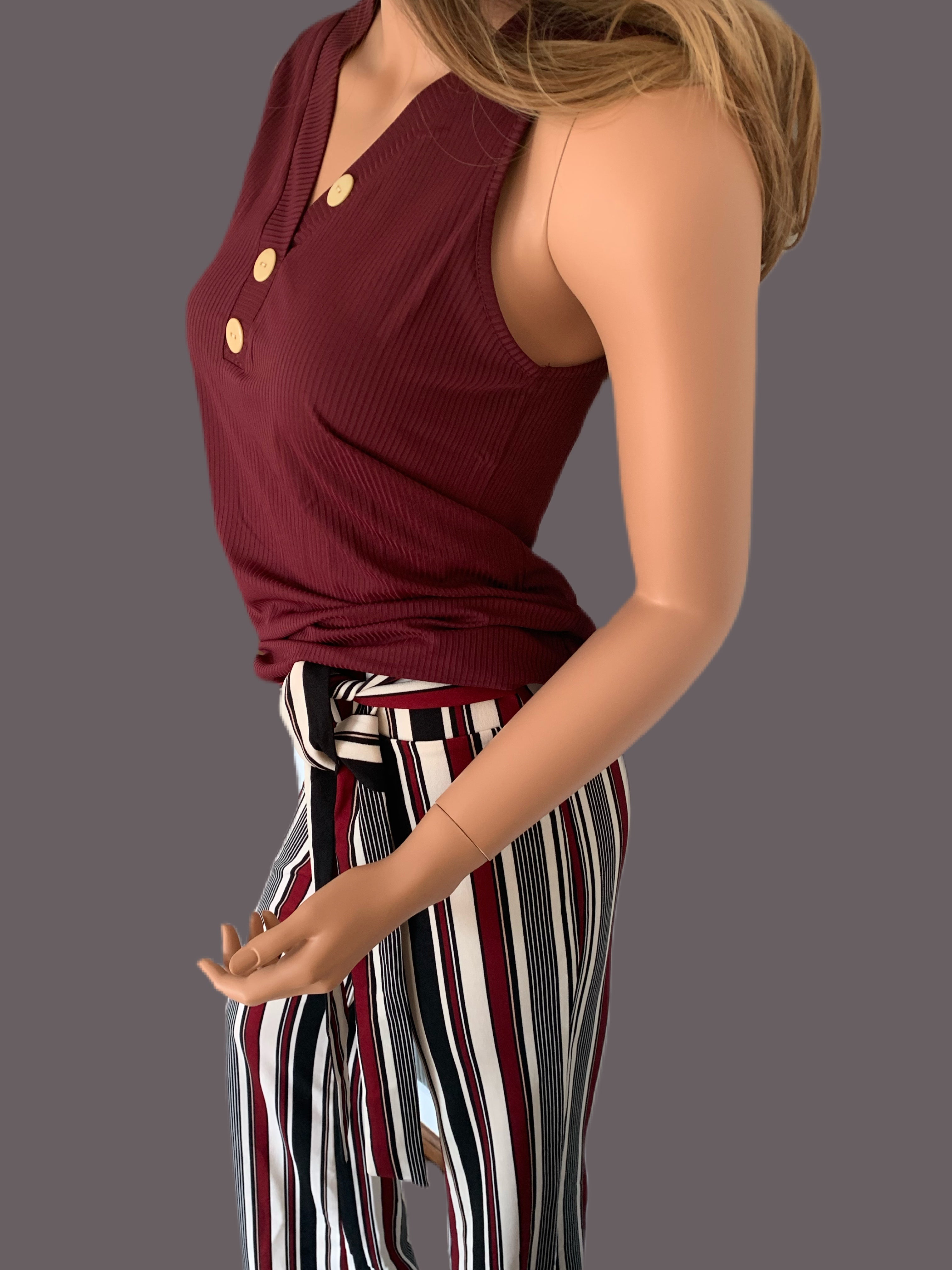 Silky Wine V-Neck Sleeveless Top