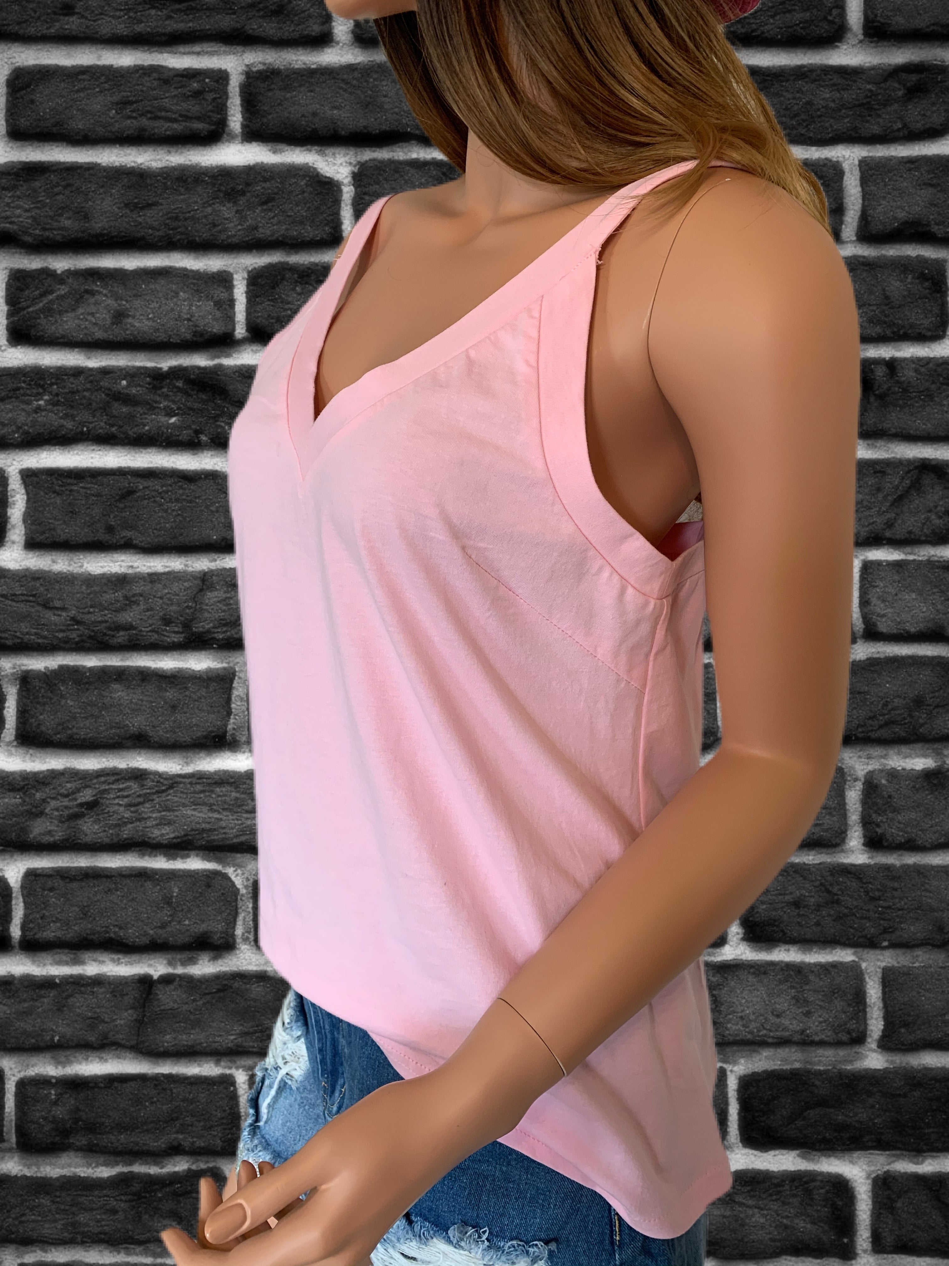 Pink V-neck Knit Tank