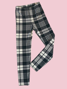 Girls Black Plaid Textured Leggings