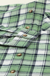 Green Grass Plaid Hooded Button Up Cotton Shirt