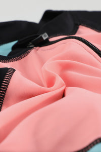 Coral/Mint Color Block Zip Up Rashguard Sports Top