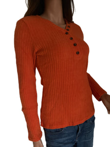 Spiced Pumpkin V-neck Button Knit Sweater