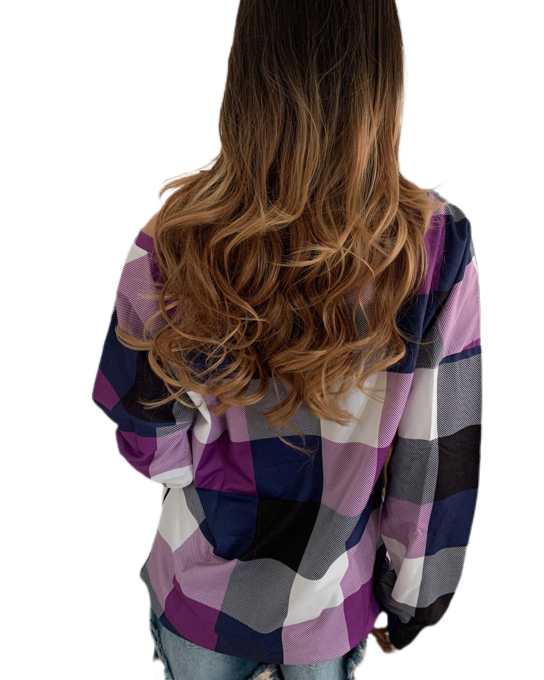 Purple Plaid Round Neck Long Sleeve Shirt