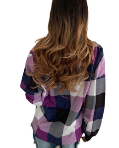 Purple Plaid Round Neck Long Sleeve Shirt