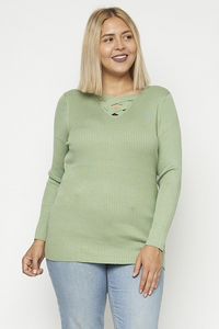 Sage Ribbed Knit Curvy Size Sweater