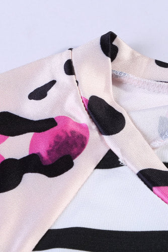 Pink Leopard Print Striped Color Block Silky Tee