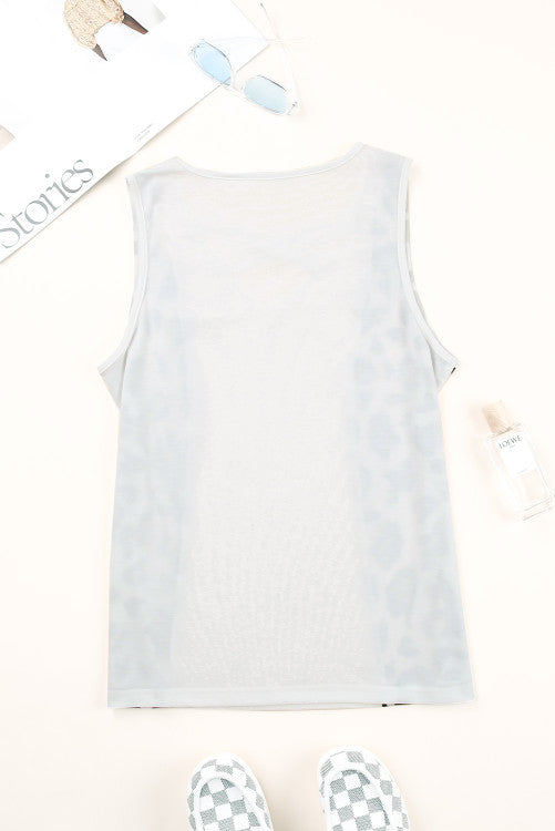 White Leopard Print Crisscross V-neck Tank