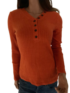 Spiced Pumpkin V-neck Button Knit Sweater