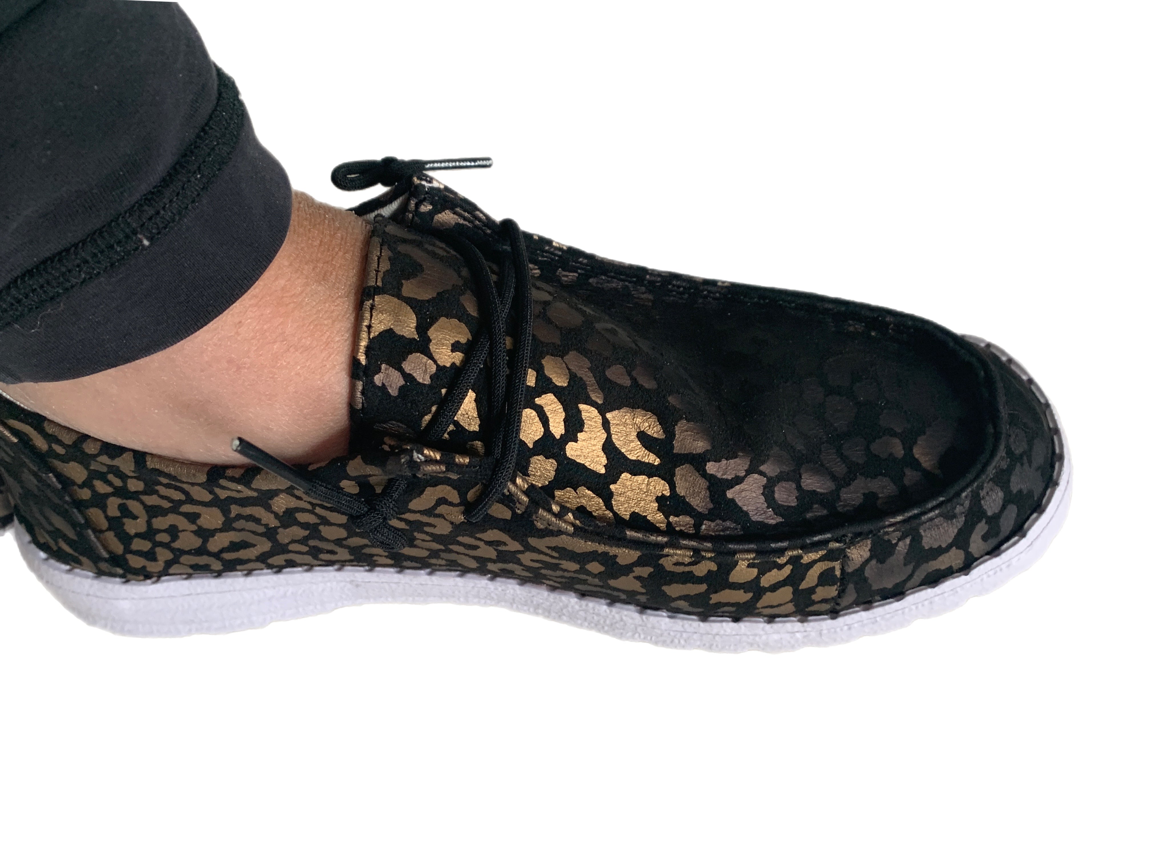 Gold Leopard Print Slip On Shoes