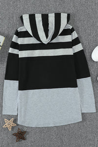 Gray and Black Striped Colorblock Lightweight Hoodie