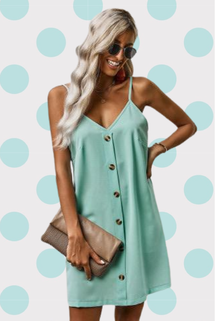 Mint Green Button Accent Strappy Slip Dress