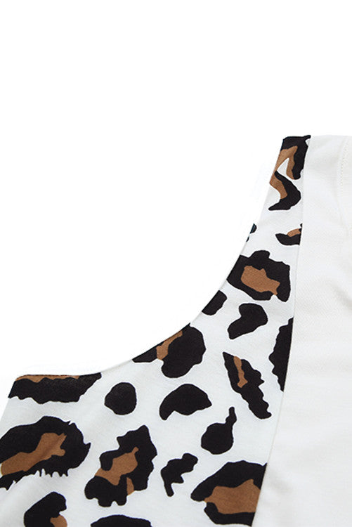 White Leopard Print Crisscross V-neck Tank