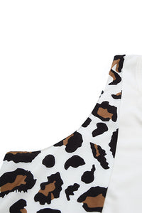 White Leopard Print Crisscross V-neck Tank