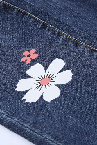 Rosy Pink Daisy Patches Stretch Denim Jeans
