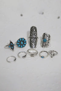Turquoise Boho Vintage 9 Piece Knuckle Ring Set