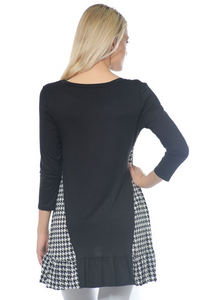Silky Soft Black Herringbone Tunic.   Stretch polyester fabric .  More fitted on top.  Made in the USA.