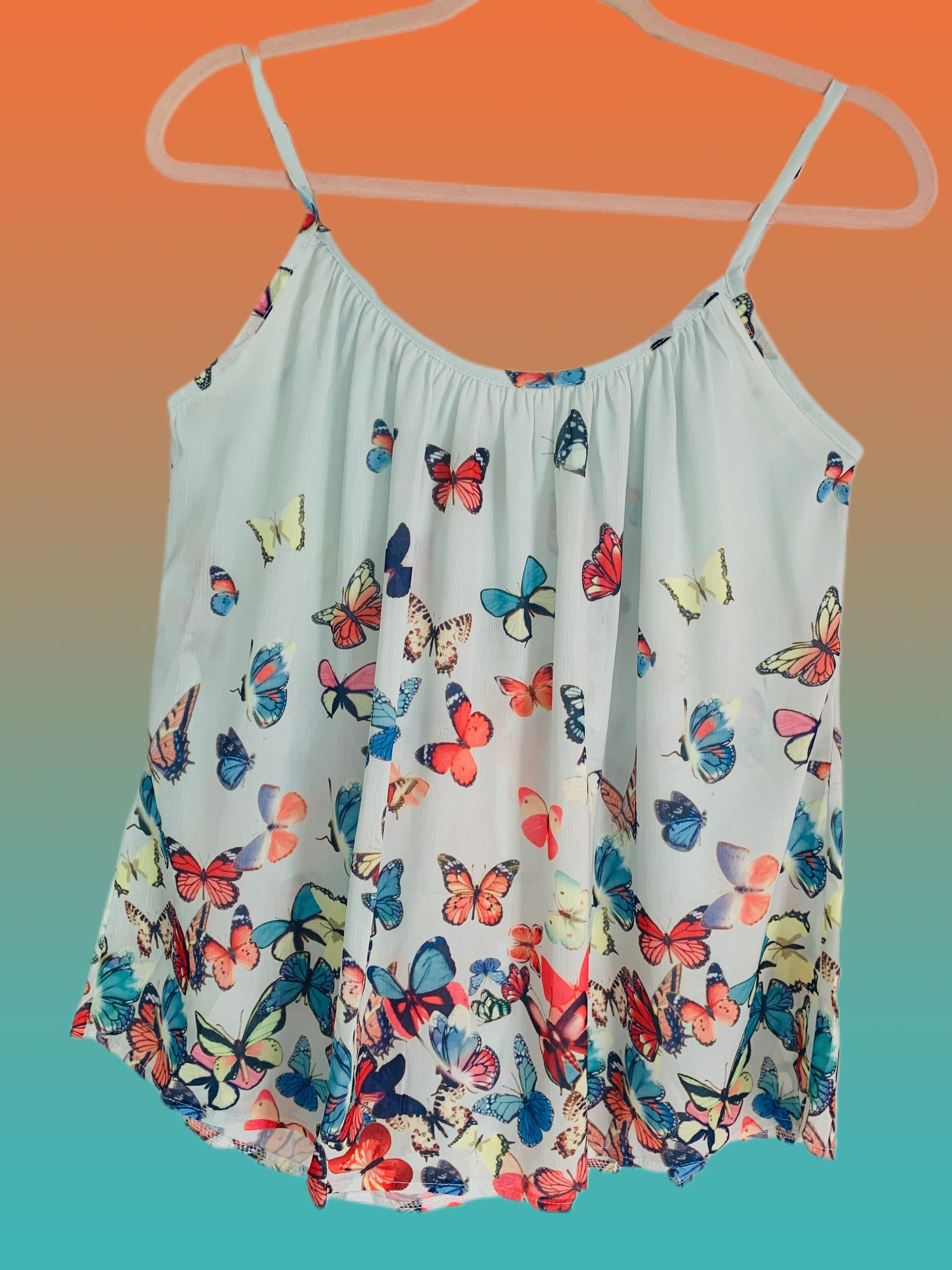 Hint of Green Butterfly Strappy Tank