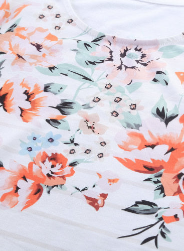 White Peach Spring Floral & Stripe Tee
