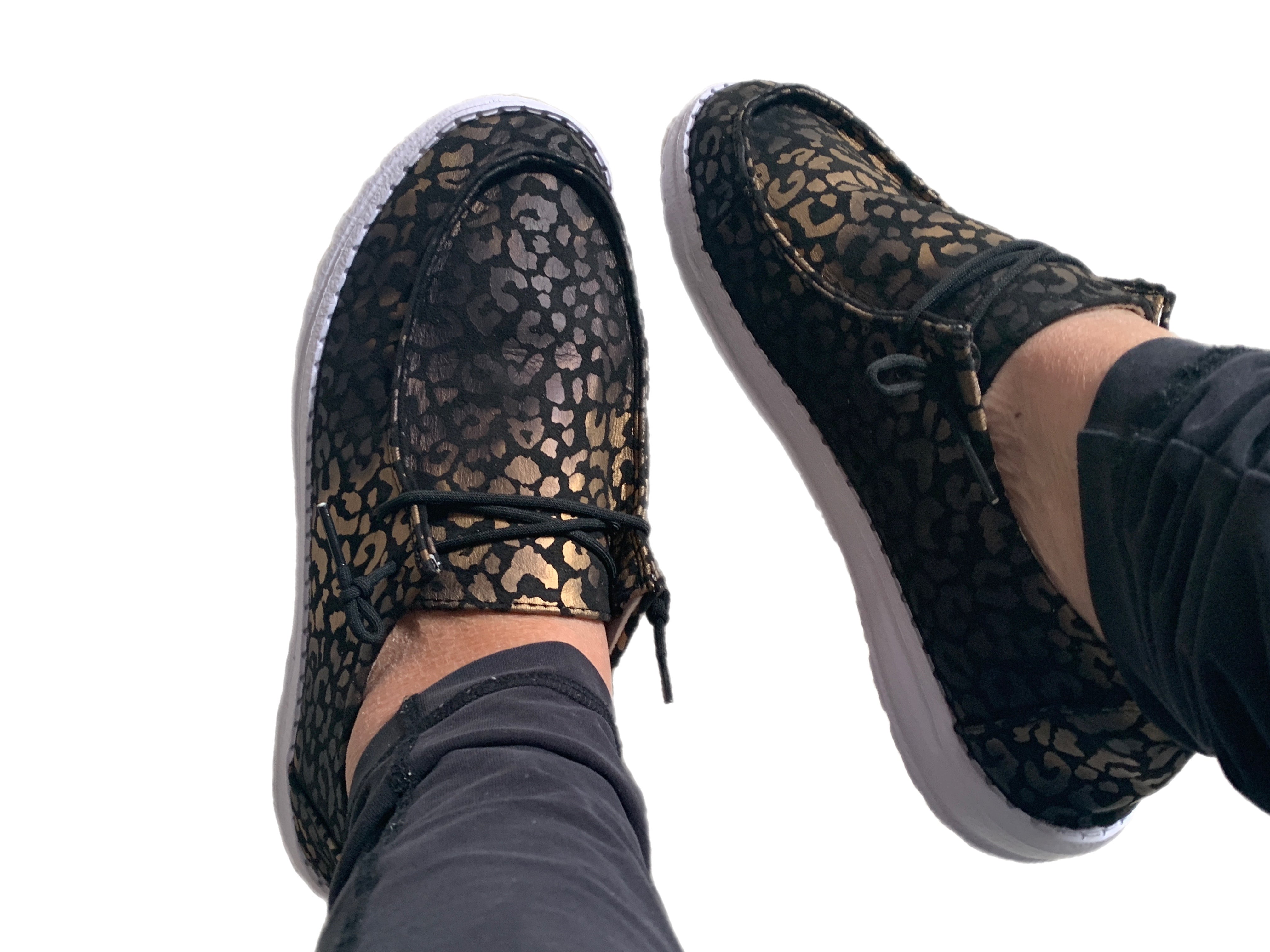 Gold Leopard Print Slip On Shoes