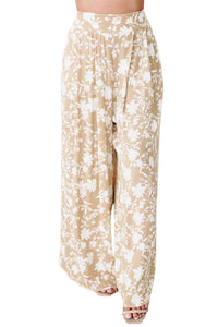 Bohemian floral style stretchy high waisted wide leg chic pants. Cool breezy casual pants to wear on hot sunny days. 