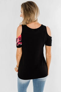 •A floral and solid white color block detail  •Cold shoulder design creates a sassy flirty vibe  •We love the soft comfy fabric which is very lightweight and breathable  •Fits modern ladies of different ages  Note: Fits loose and is stretchy, for more fitted look go down a size. Does look more stylish fitted but whatever makes you feel beautiful is great!! 