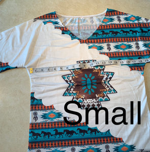 Teal Western Design White Casual Tee