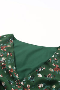 Green Floral V-Neck Peplum Blouse