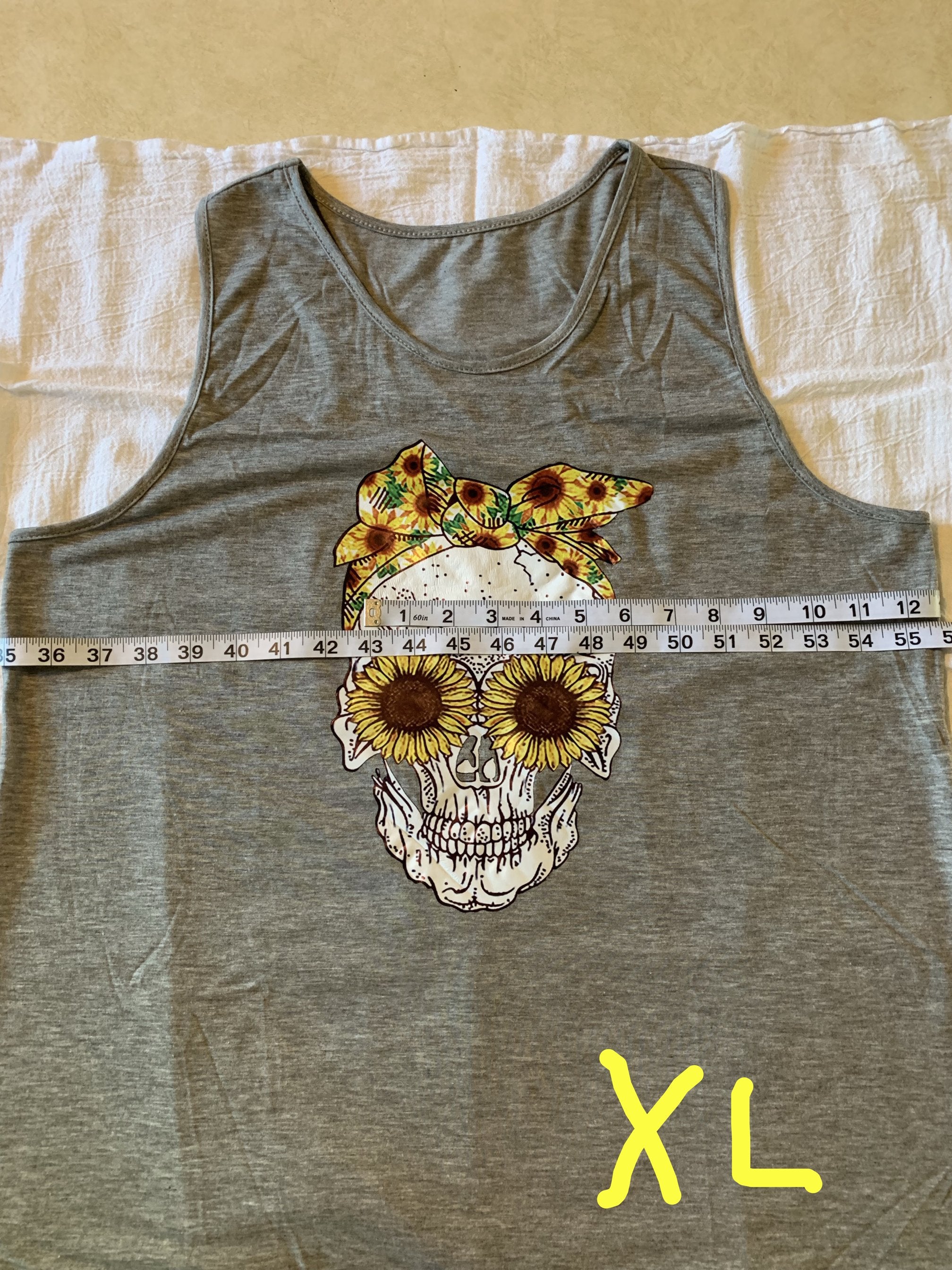 Gray Tank With Sunflowered Skull
